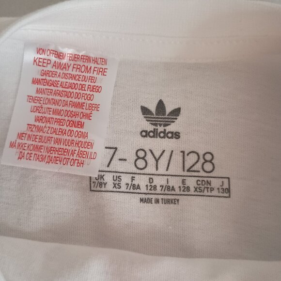 Adidas Boys White Long Sleeve T-Shirt Black Arm Stripes Size XS 7-8 years - Picture 8 of 16